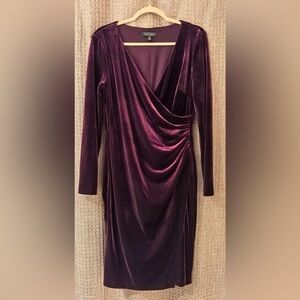Lauren Ralph Lauren Long Sleeve Velvet Dress in Rich Purple